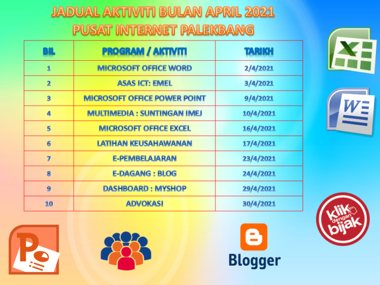 Jadual aktiviti bulan april 2021